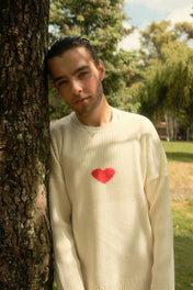 Fuzzy Heart Sweater ivory