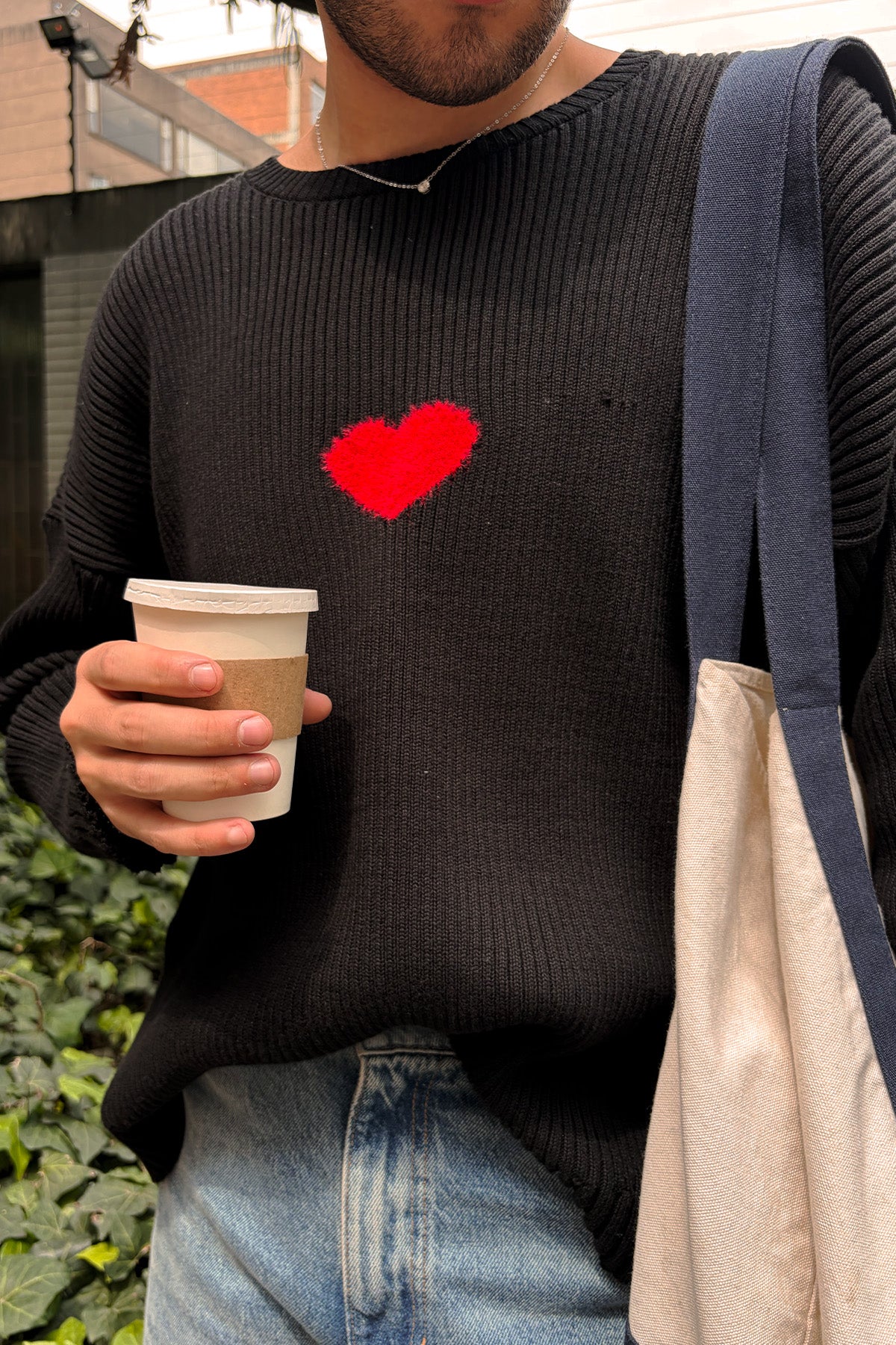 Fuzzy Heart Sweater Black