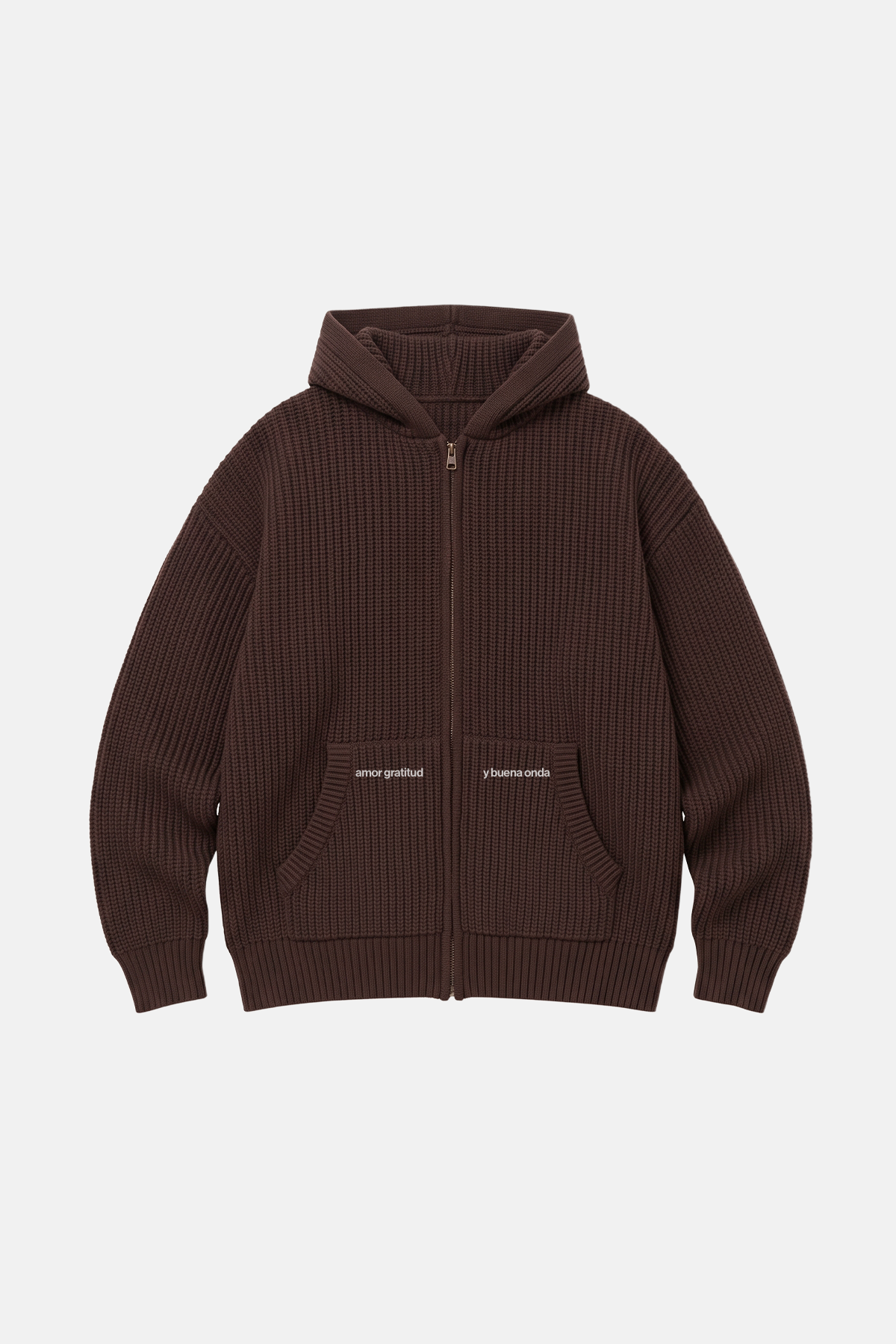 Knit Zip-Up Hoodie Brown