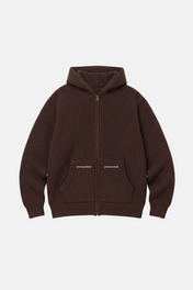 Knit Zip-Up Hoodie Brown