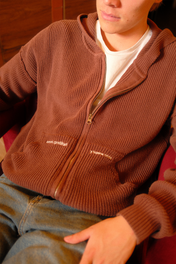 Knit Zip-Up Hoodie Brown