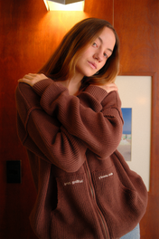 Knit Zip-Up Hoodie Brown
