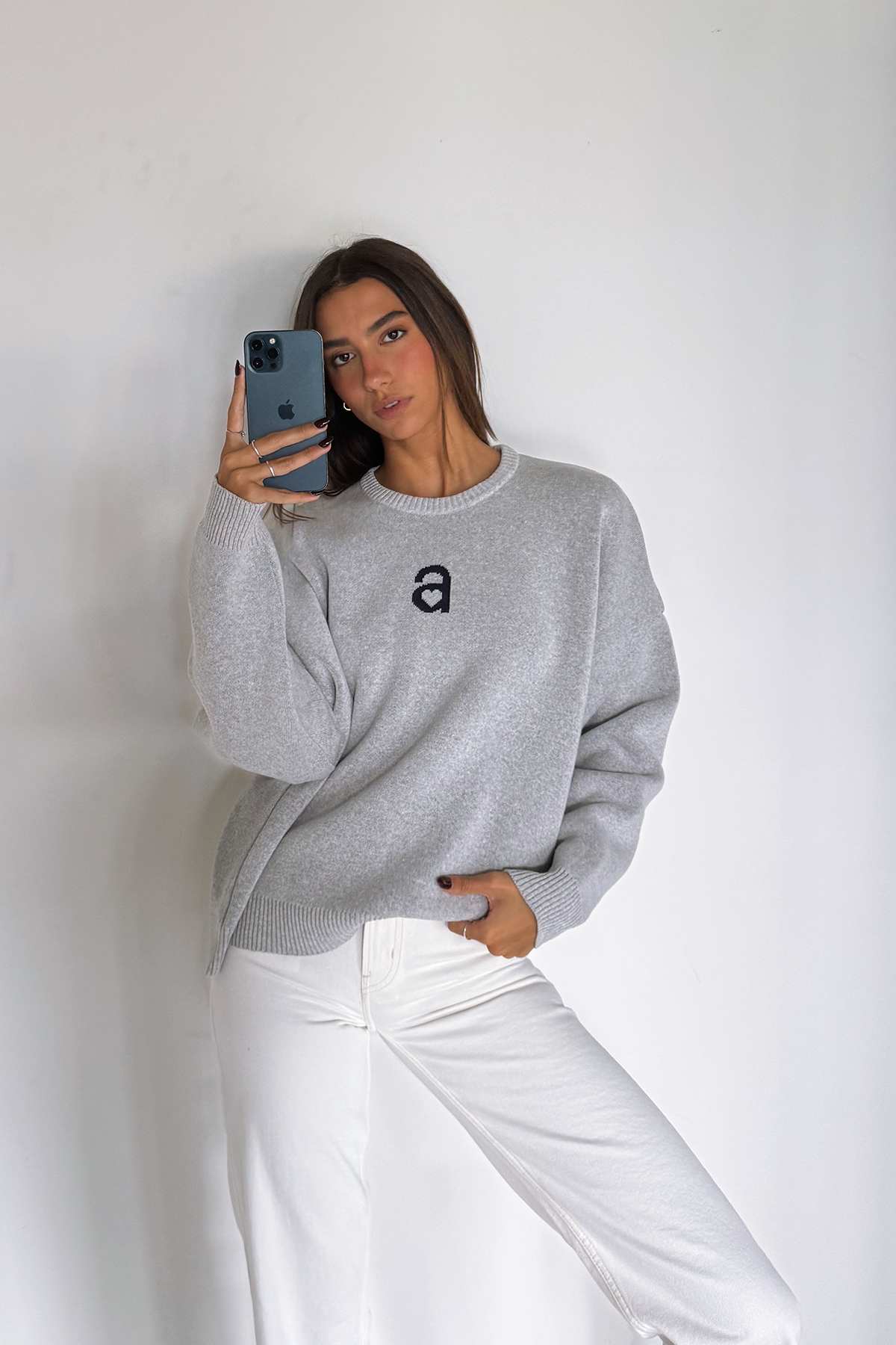 MONOGRAM SWEATER HEATHER GREY